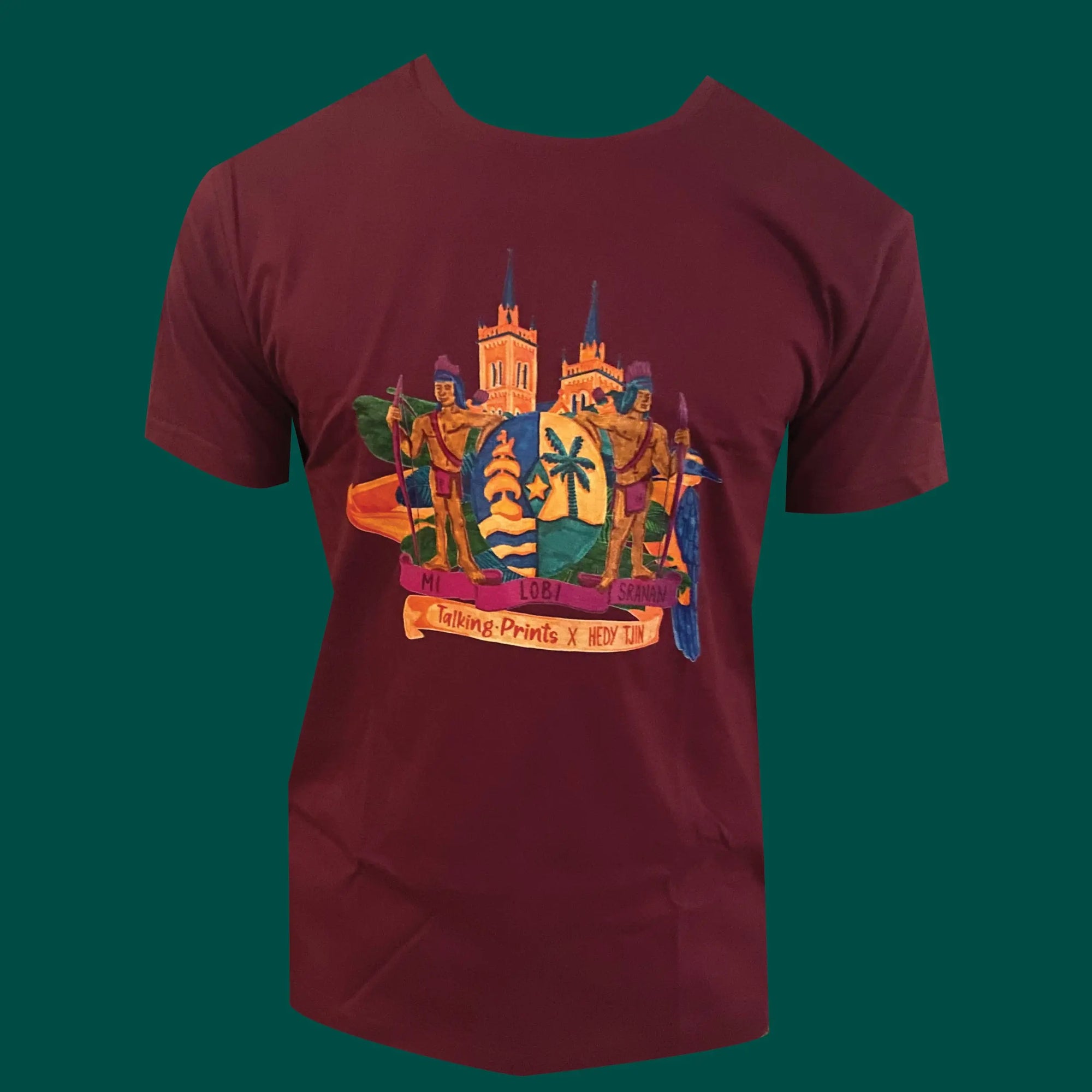 T-shirt Wapen van Suriname Korte mouwen (Bordeaux)
