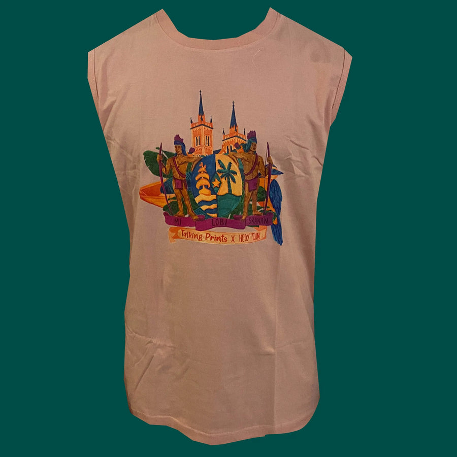 T-shirt Wapen van Suriname Mouwloos (Roze)